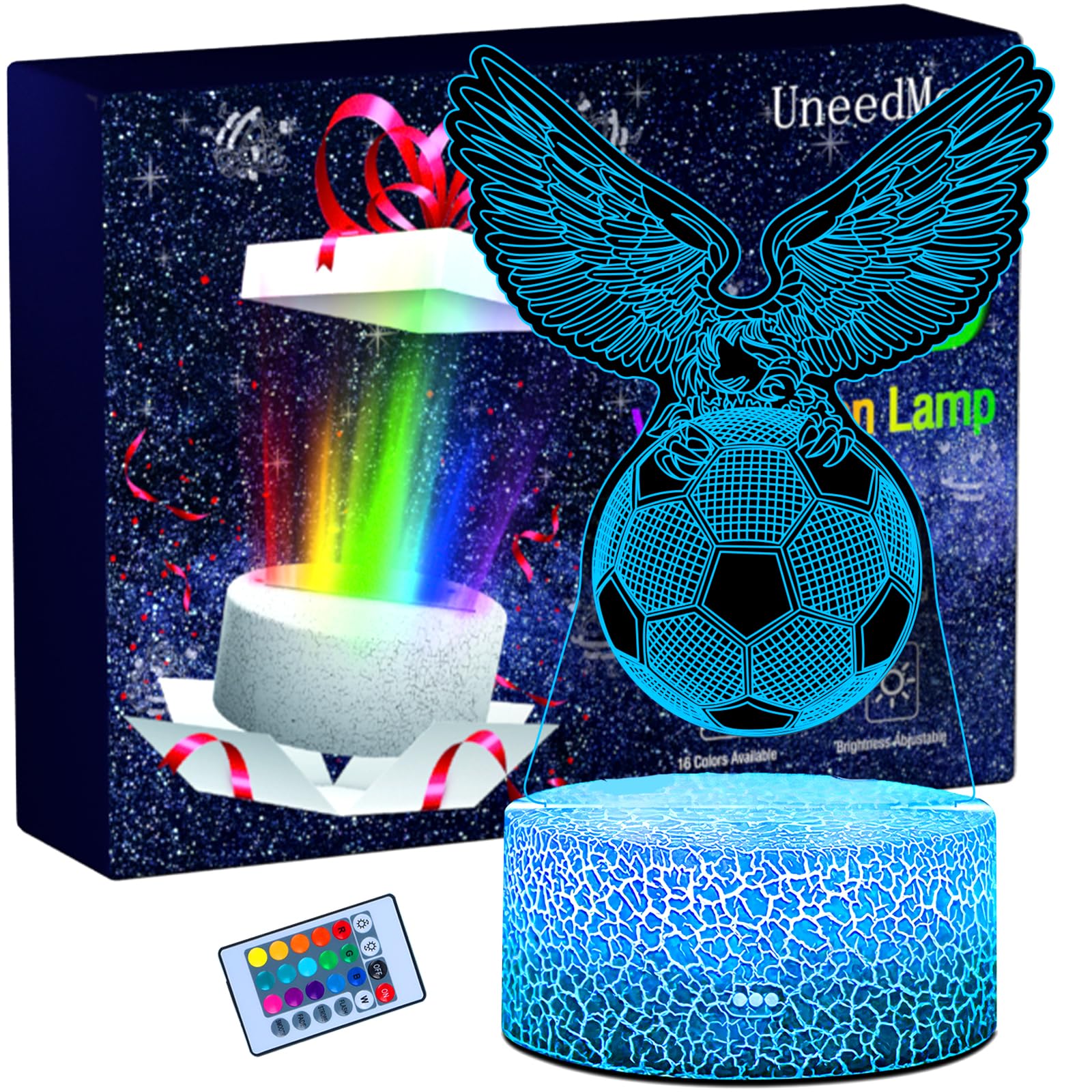 Fussball geschenke für junge, Fußball Lampe für Kinder Jungs, Fußball Geschenke 3D Nachtlicht LED Illusion Lampe, 16 Farben Wechselnd mit Fernbedienung & Touch, Geburtstagsgeschenk 6 7 8 9 10 jahre