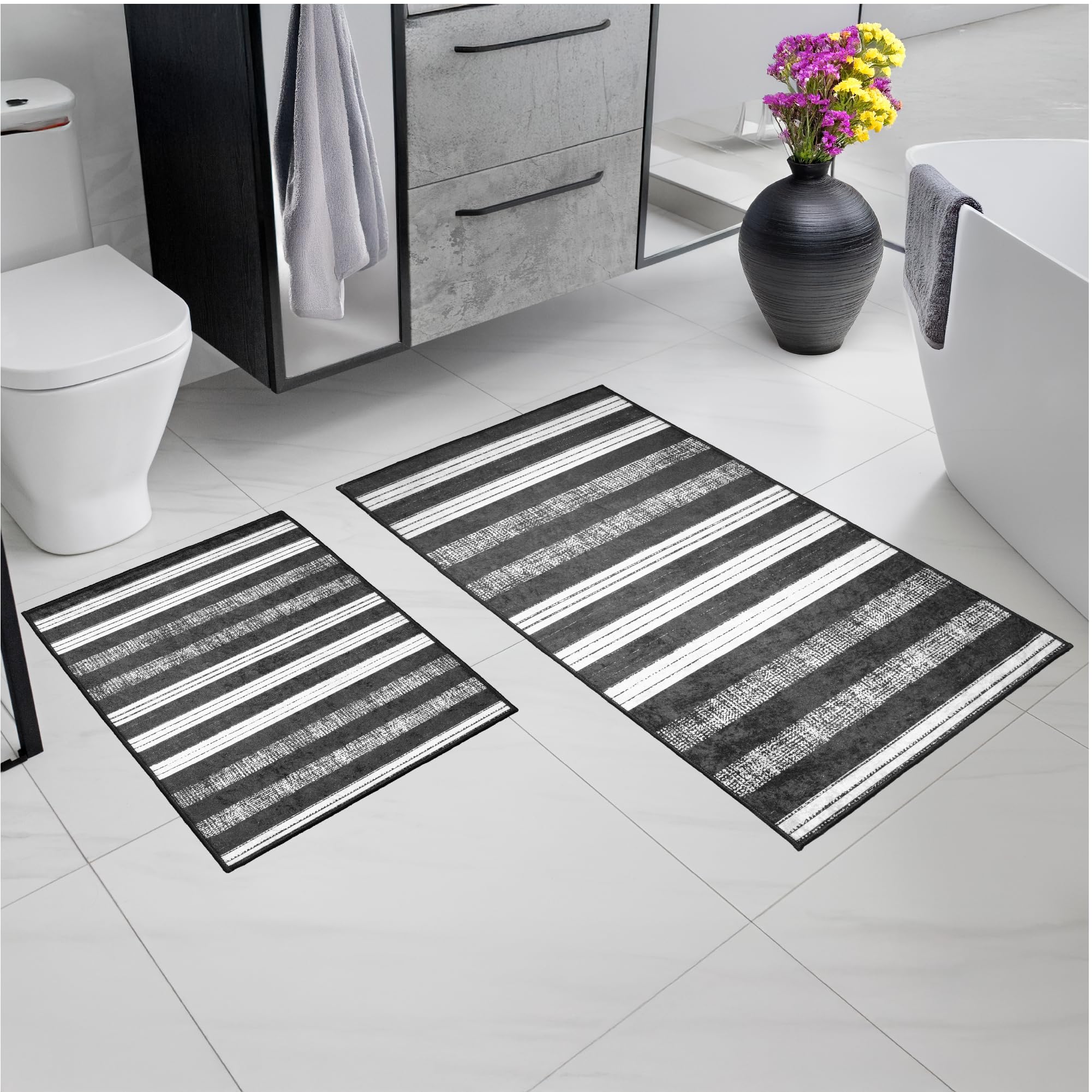 set di 2 tappetini per il bagno – tappetini antiscivolo e assorbenti per il bagno, lavabili, morbidi e confortevoli – tappetino per WC + tappetino da bagno – ideale per bagno e toilette Design