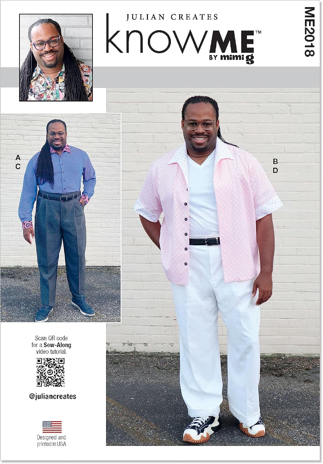 Know Me Men's Button Up Shirt and Pants Sewing Pattern Packet by Julian Creates, Design Code ME2018, Sizes 44-46-48-50-52