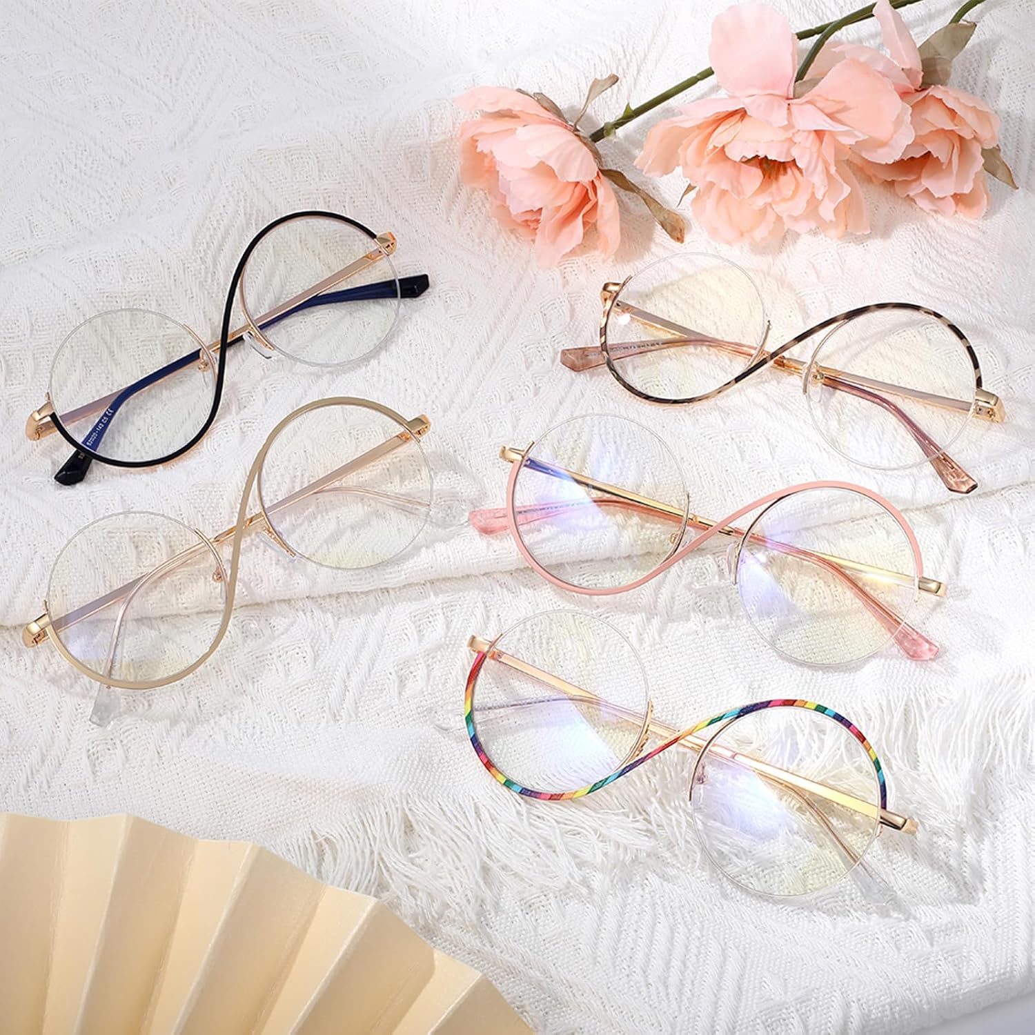 Round Reading Glasses for Women Men with Spring Hinge Multicolor Metal Frame Blue Light Blocking Womens Readers