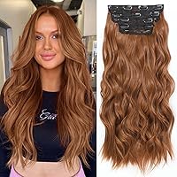 Vista 18 de Extensiones con pinzas para cabello de Perience, extensiones sintéticas de color rubio oscuro para mujer, extensiones largas onduladas con clip