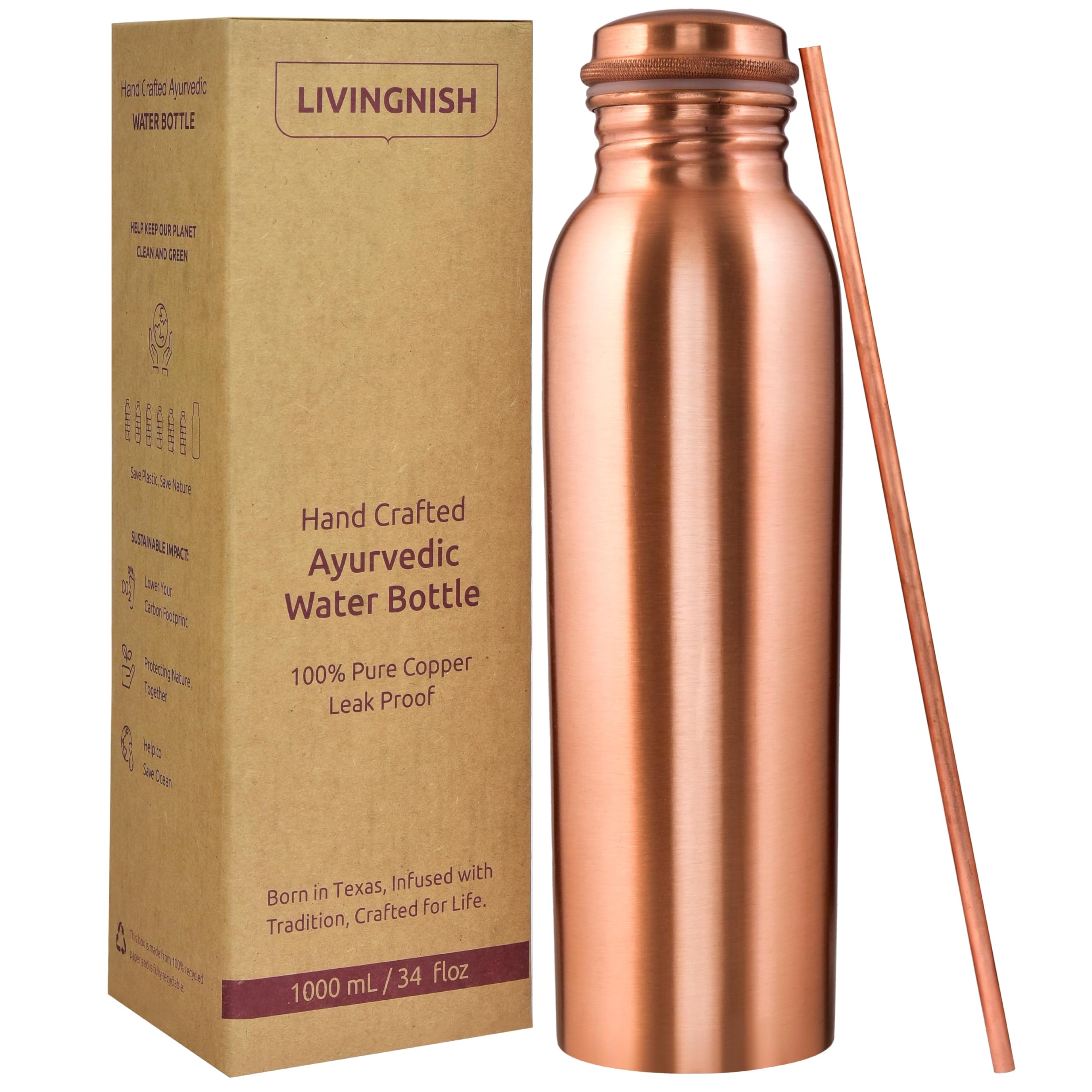 Amazon.com: LIVINGNISH 100% Pure Copper Water Bottle for Drinking