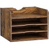 Snughome Vintage Wood File Organizer Desktop, 13.7‘’ Document Letter Mail Tray Sorter with 3 Adjustable Shelves, Wooden Desktop Paper File Sorter Holder for School Home Office Supplies (Rustic Brown)