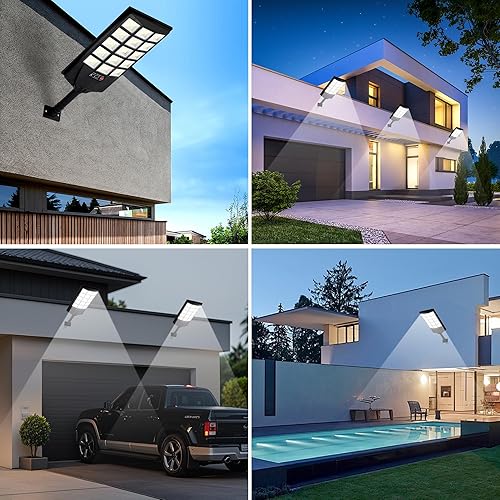 Miniatura 6 de Luces solares impermeables para exteriores, 6500 K del atardecer al amanecer, sensor de movimiento de luz solar de calle con control remoto, luz de