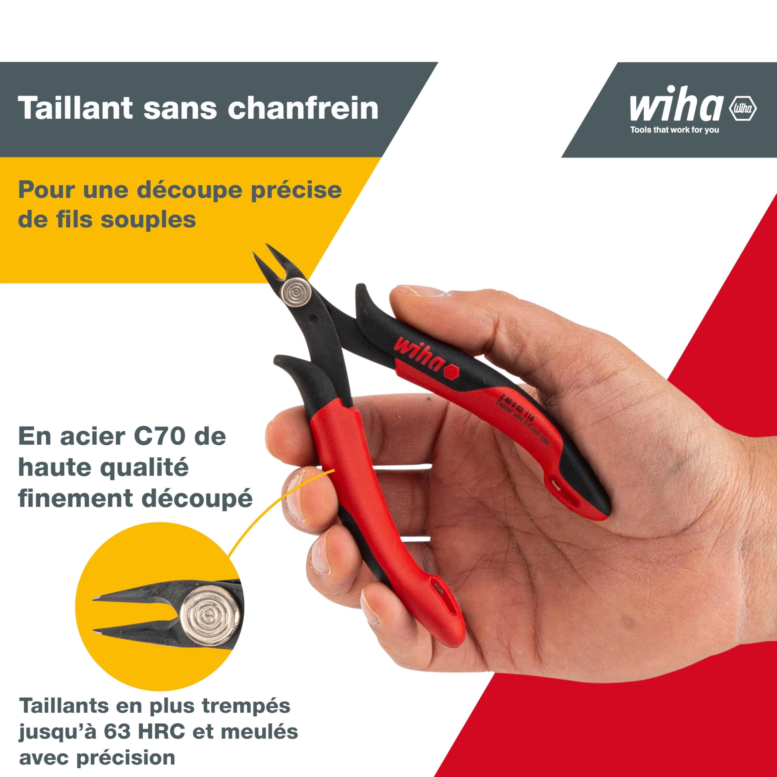 Wiha Pince coupante de précision électronique avec tête pointue sans flanc 130 mm (26812)