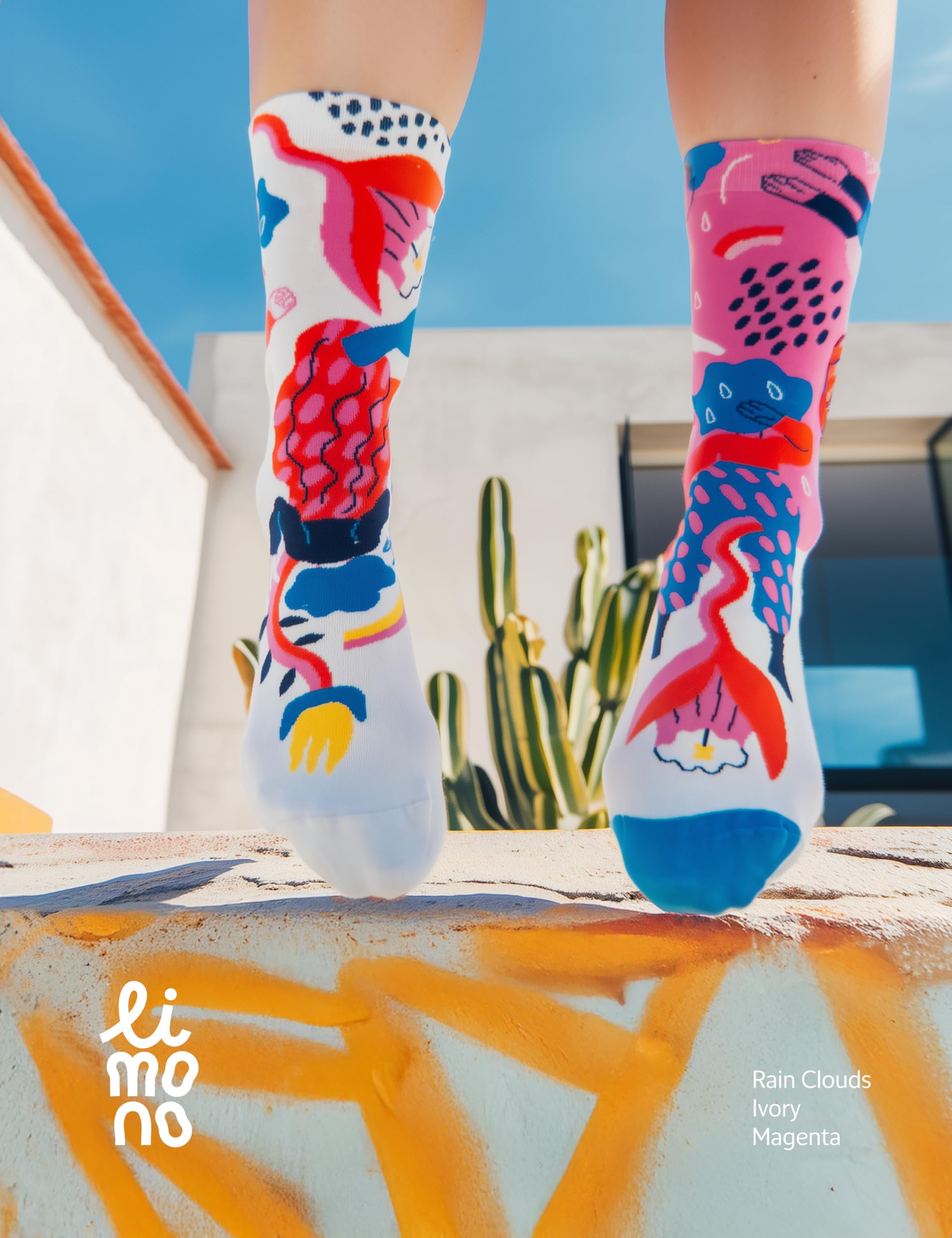 Rain Clouds, Calcetines unisex algodón orgánico con motivo de nubes y flores, EU 36-46 (S/L), Magenta Negro Crudo, puntera sin costuras, jacquard, Hechos en Portugal