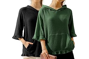 2-Pack Casual 3/4 Ruffle Sleeve Loose Hoodies for Active Women