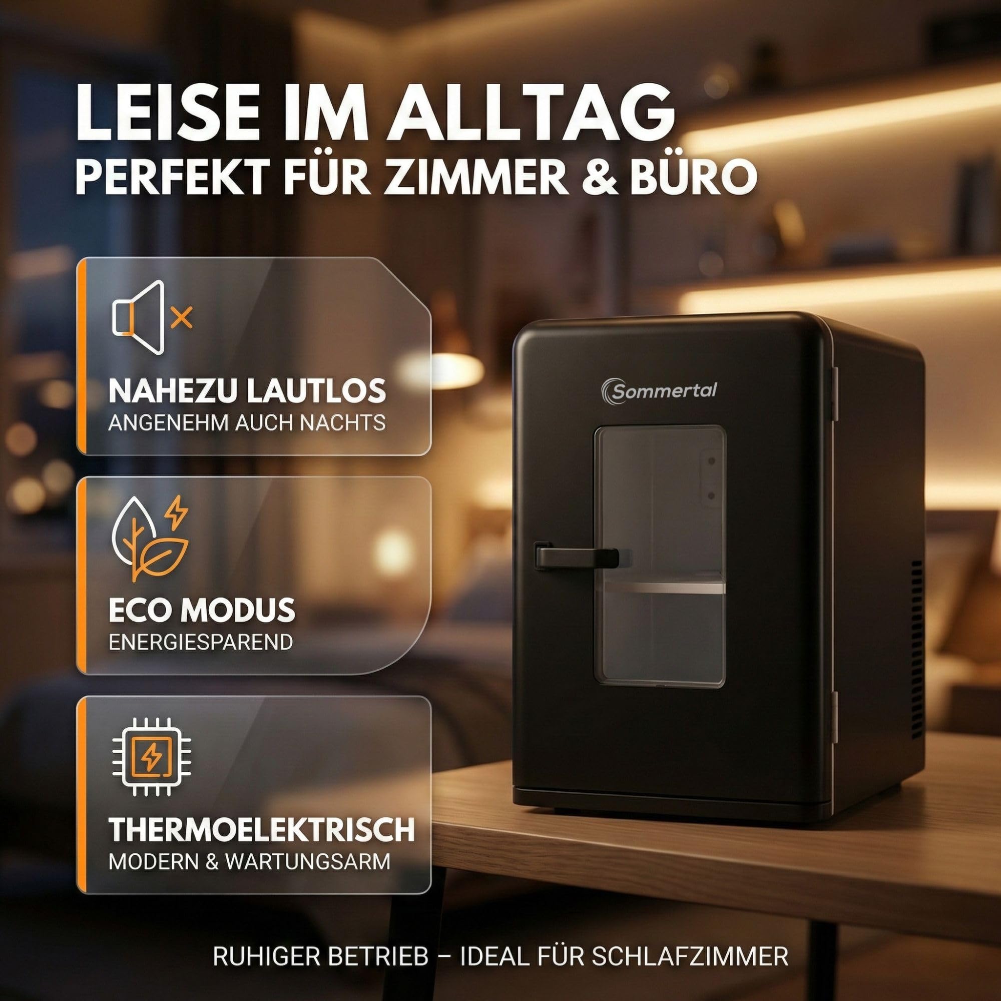 Sommertal KS15 Mini Kühlschrank, kühlen und wärmen, Volumen 15L, 230V für Zimmer Steckdose und 12V DC für Auto, Bierkühlschrank, Getränkekühlschrank, Minibar klein tragbar