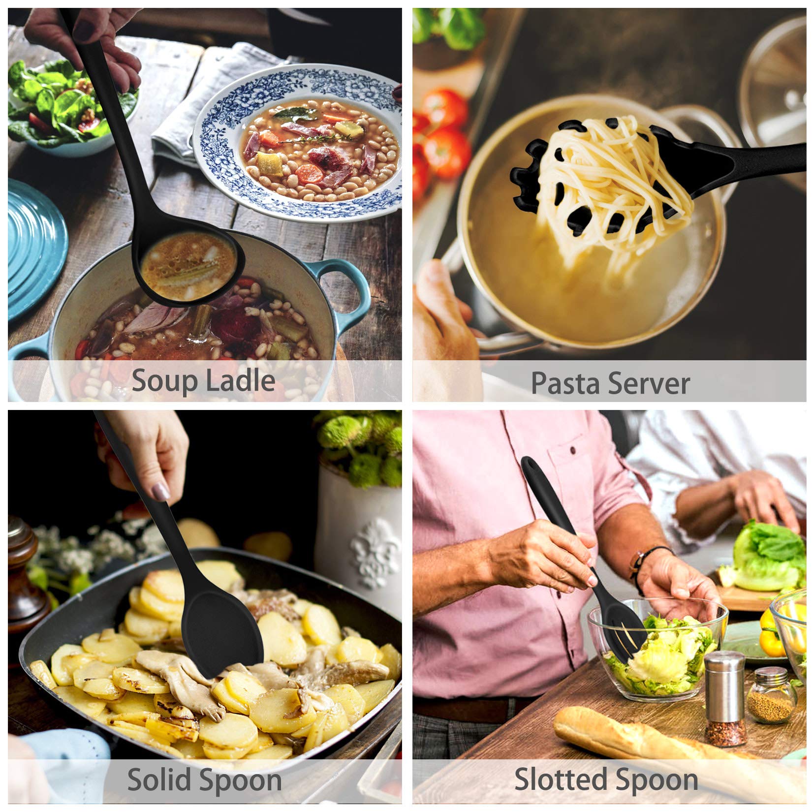 P&P CHEF - Juego de 7 utensilios de cocina resistentes al calor para utensilios de cocina antiadherentes, espátula para servir, espátula ranurada, cucharón de sopa, espátula, servidor de pasta,