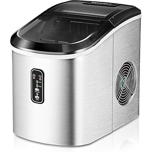 EUHOMY Ice Maker Countertop Machine - 26 lbs in 24 Hours, 9 Cubes Ready in 8 Mins, Electric Icemaker and Compact Portable Ice Maker with Ice Scoop and Basket, Perfect for Home/Kitchen/Office(Sliver)