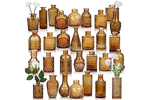 Amber Bud Vases - Set of 30 Vintage Mini Glass Vases