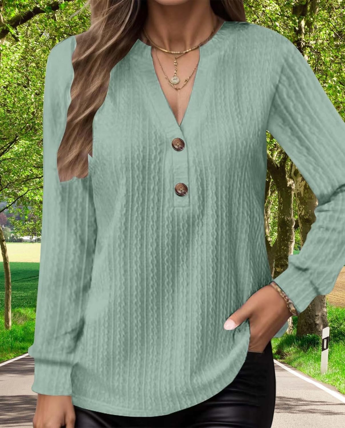 2025 Fashion Must Have Womens Long Sleeve V Neck Henley Shirt Loose Casual Shirt Warm Winter Knitwear - Image 4