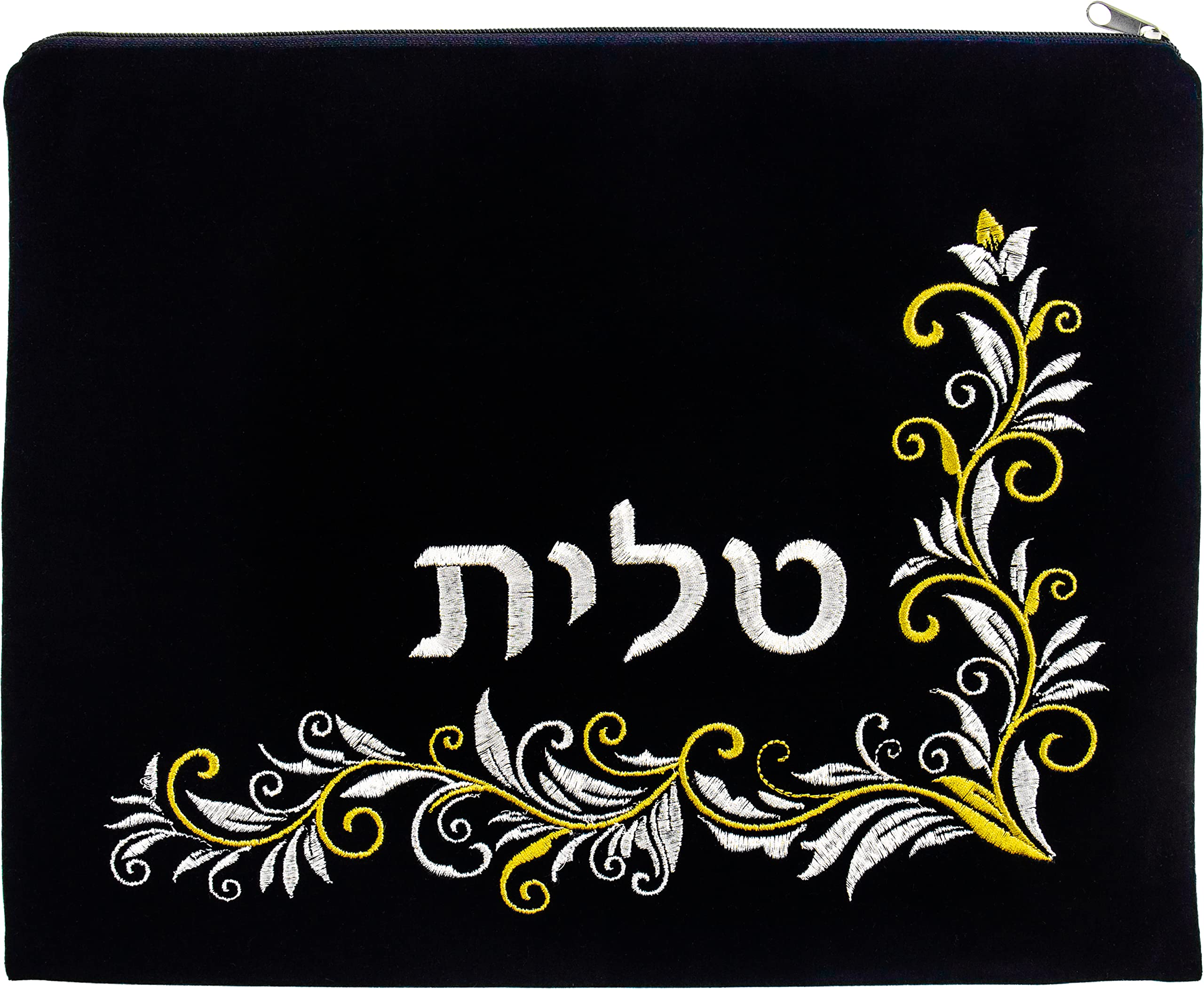 Tallit Bag Only Set Dark Blue Velvet, Classic Corner Flower Decoration, fit Most of The Tallit Prayer Shawl, Option for Personal Embroidery, Quality Velvet + Extra PVC Cover