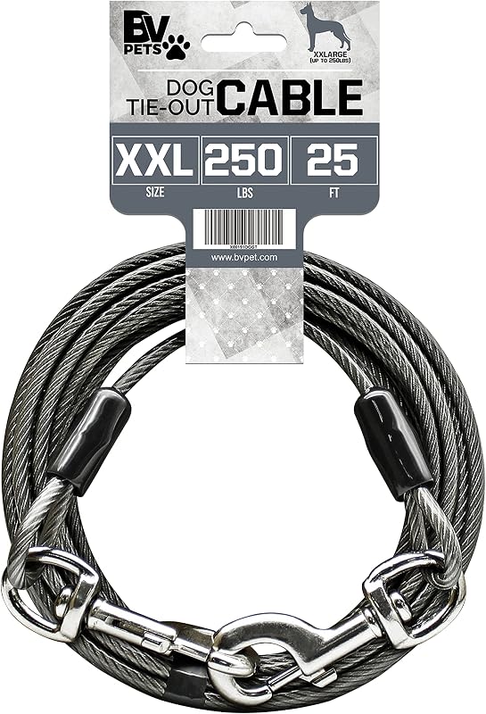 Guia de Contenção para Cães BV com Cabo Reforçado, Refletivo e Resistente à Ferrugem Z051, 7,62 m, até 113,4 kg