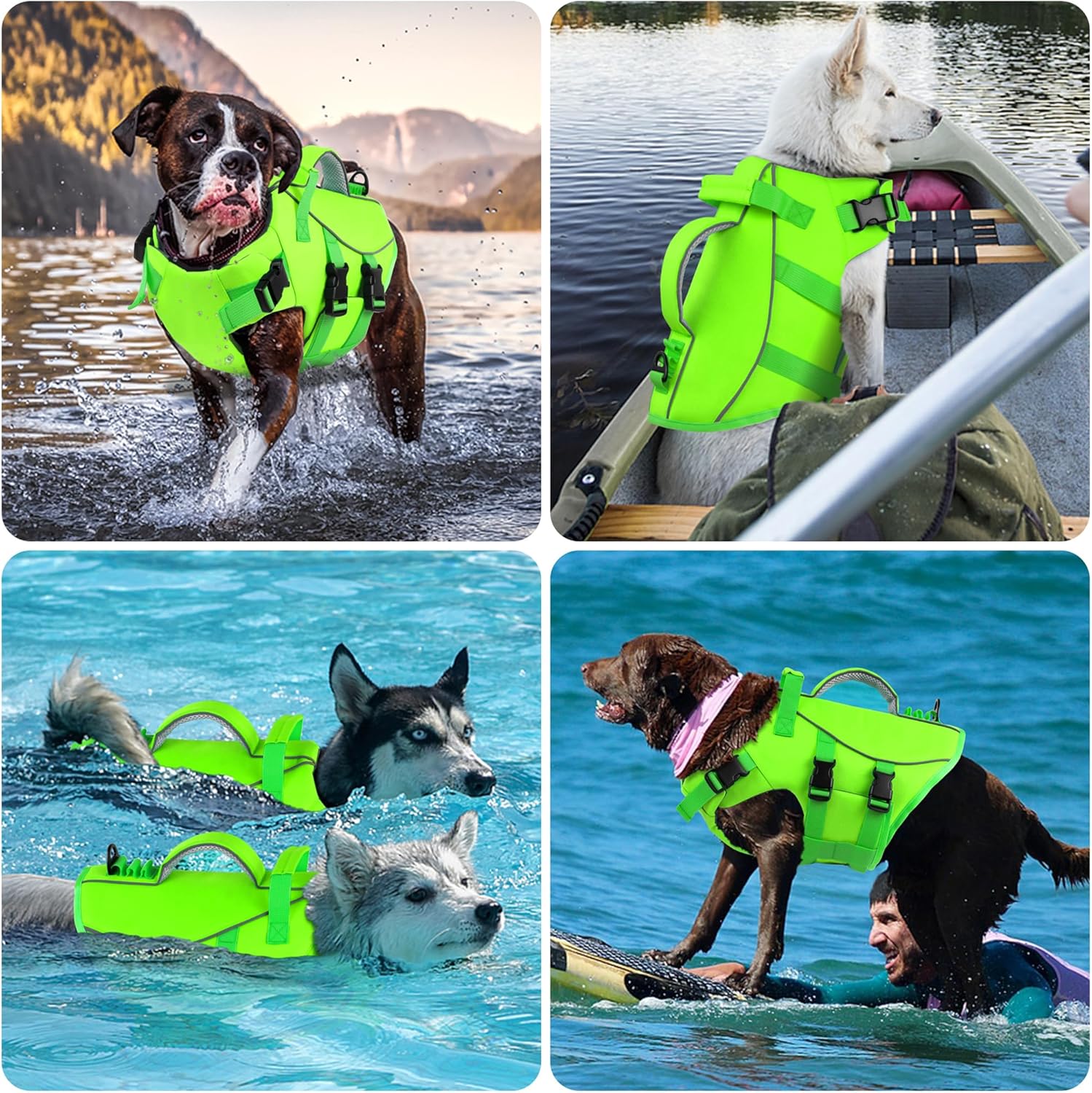 Dogcheer Dog Life Jacket with Double Rescue Handle, Reflective Dog Harness Life Vest for Swimming Boating, Adjustable Pet Swim Vest Dog Flotation Device DFD for Small Medium Large Dogs - Green L