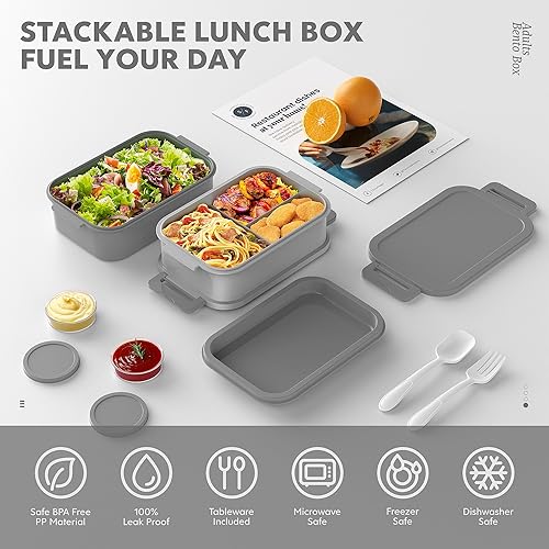 Miniatura 2 de Jelife Lonchera Bento para adultos, lonchera Bento apilable de 3 capas para adultos, lonchera Bento de estilo grande de 72 onzas, lonchera a prueba