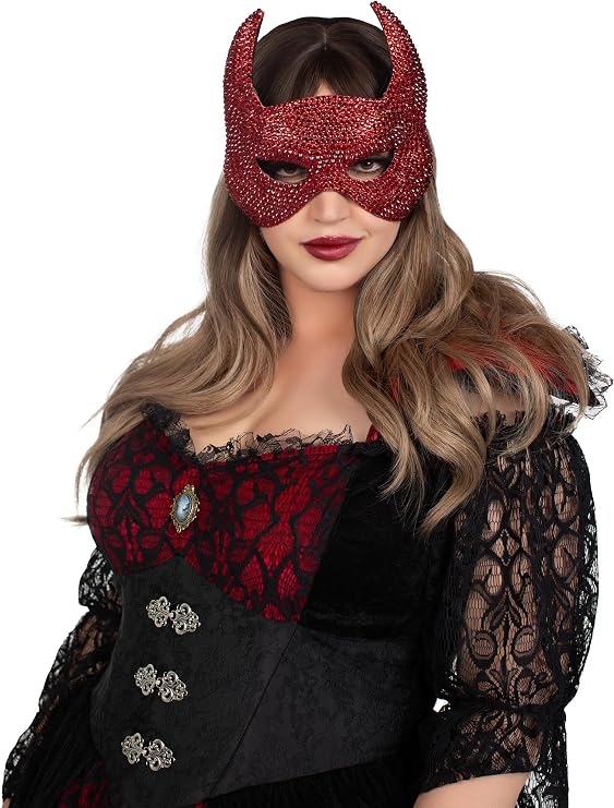 Leg Avenue Womens Rhinestone Devil Mask, Red, O/S