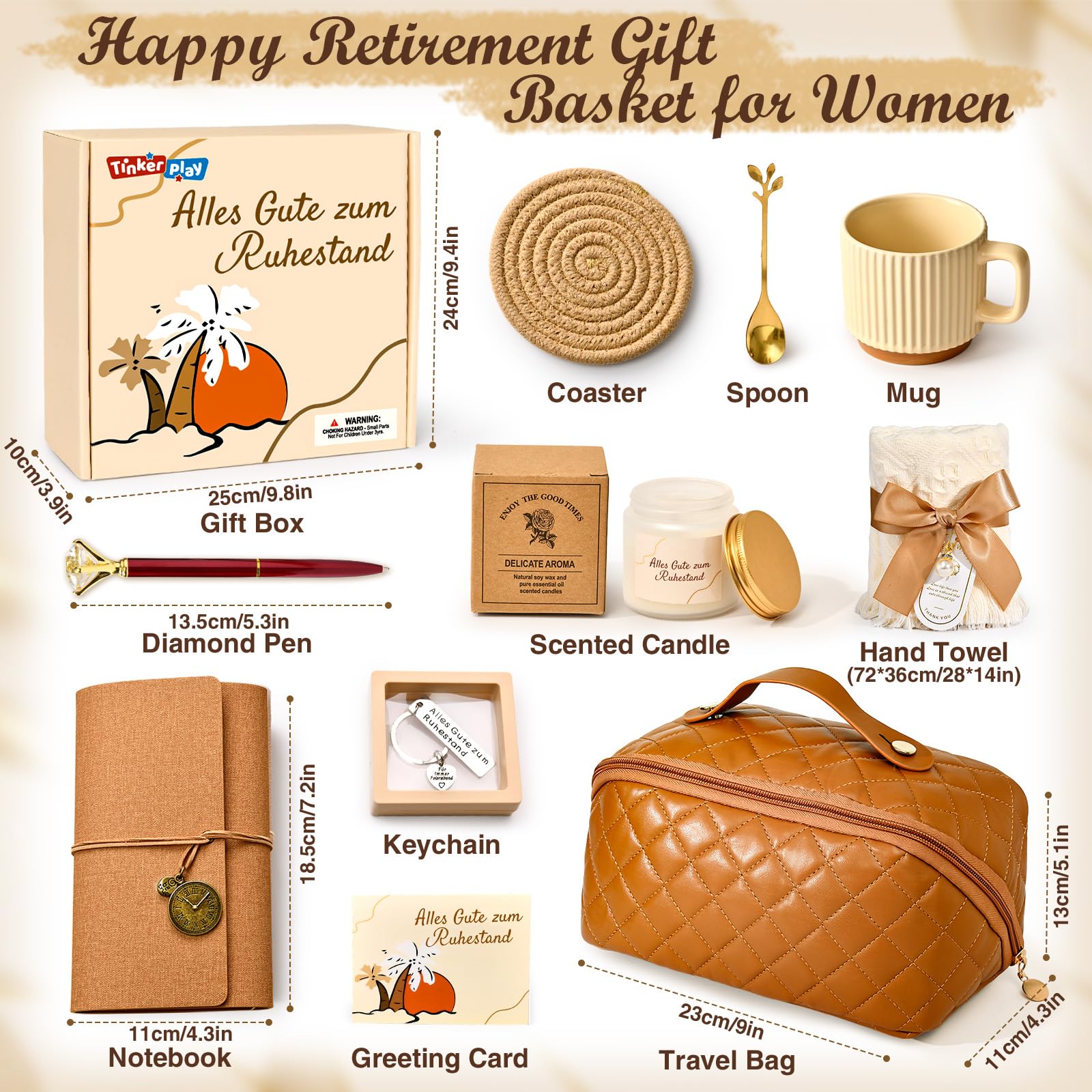 Ruhestand Geschenk Frauen mit Reisetasche, Decke, Kaffeebecher, Notizbuch, Duftkerze, SPA Entspannung Renteneintritt Rentner Geschenk für Rentne Frau Lehrerin Kollegin
