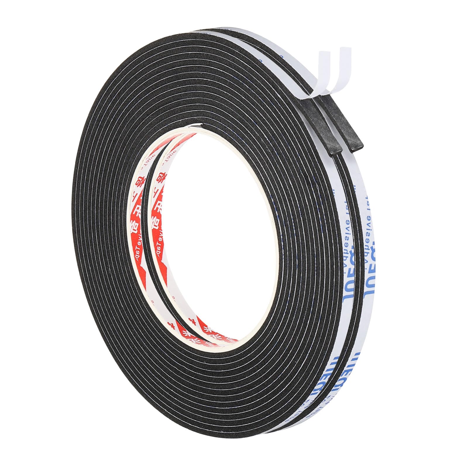 PATIKIL 5m/16.4ft Sealing Foam Tape, 2 Pack 5mm Wide 2mm Thick Single Sided Weather Stripping Door Furniture Seal Strip for Window Pipes Insulation, Black