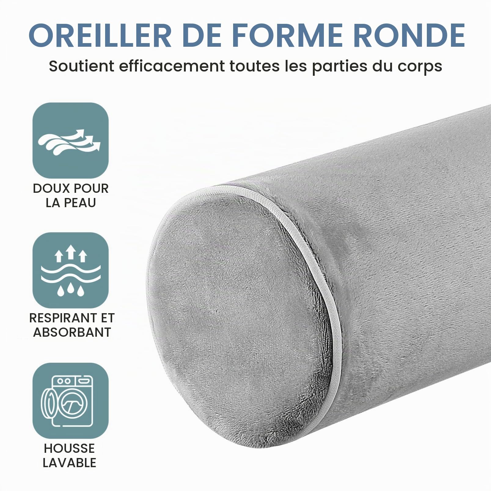 BESPORTBLE Oreiller Ergonomique Cervical Cylindrique en Mousse À Mémoire De Forme 17"X4" pour Voyage Et Soutien du Cou Coussin De Cale pour Fauteuil Et Lit