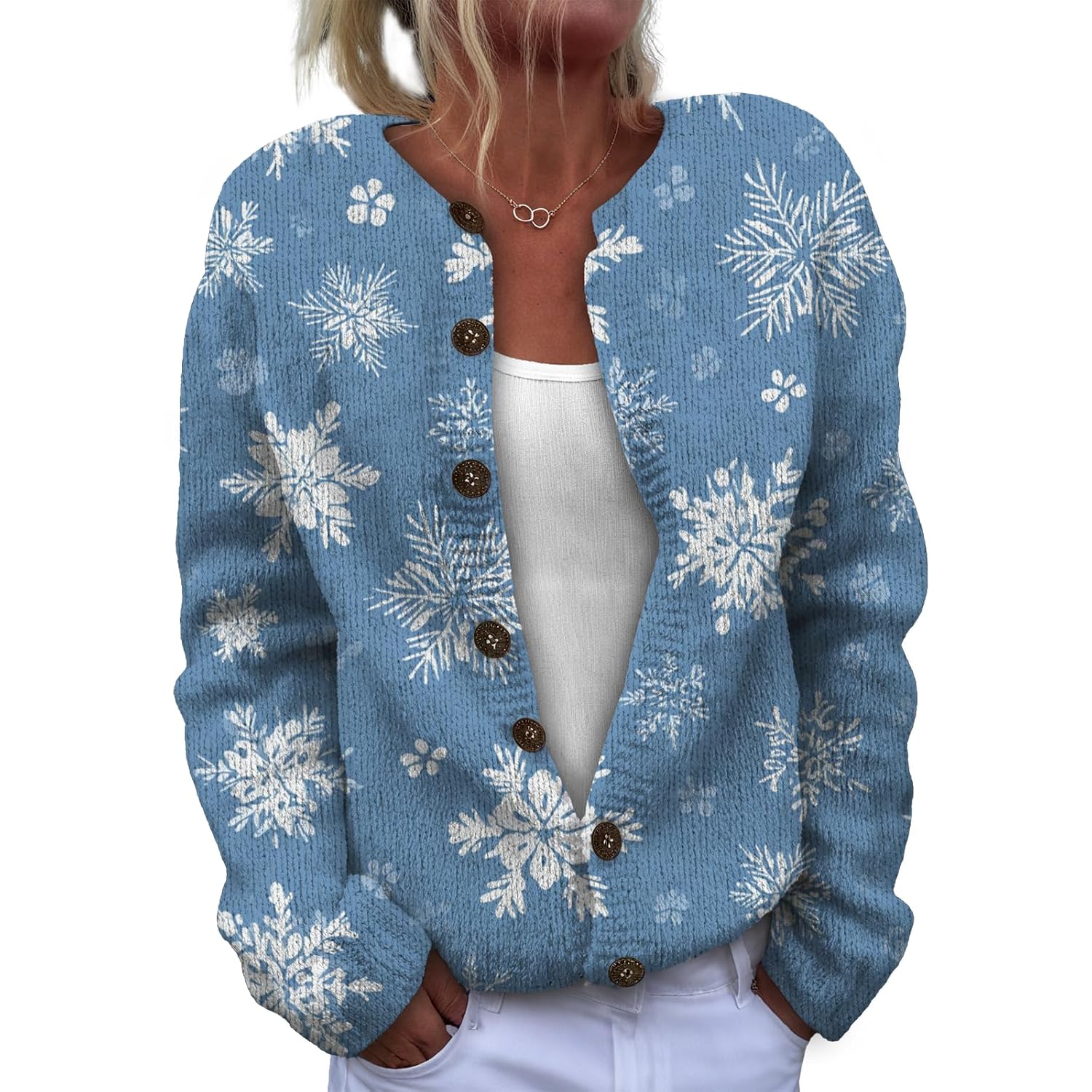 Womens Christmas Cardigan Classic Graphic Long Sleeve Button up Cardigan Sweater Fall Fashion Xmas Open Front Sweater