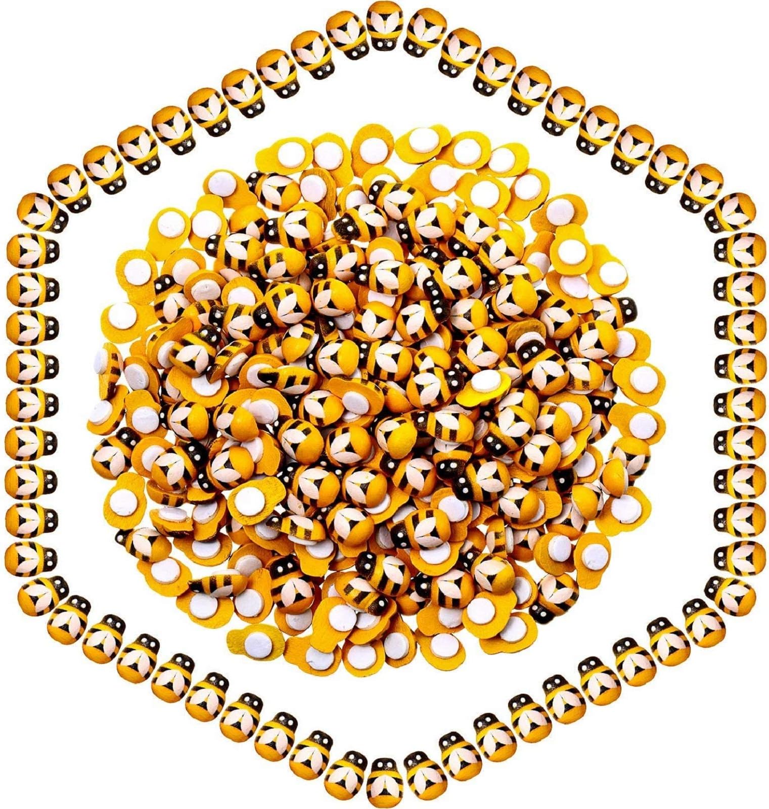 300 Packs Wooden Bee Embellishments Tiny Painted Bee Flatback Self-Adhesive Wood Bumble Bees for DIY Craft Scrapbooking Decor