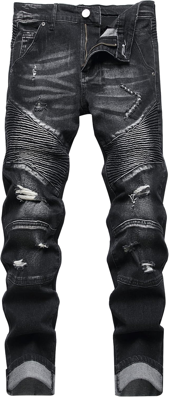 XIMXIMMTIAN Mens Slim Fit Jeans Stretch Ripped Biker Jeans for Men Fashion Straight Comfort Flex Waist Casual Denim Pants