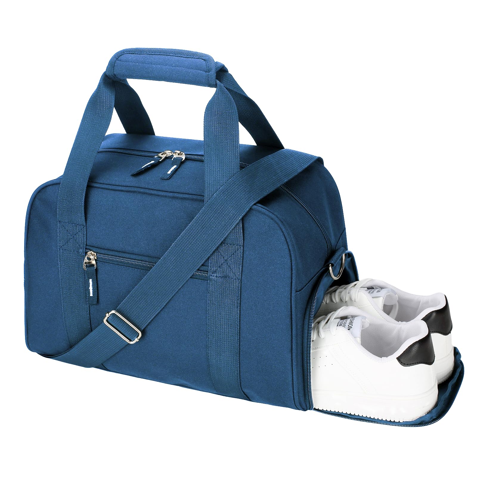 14 Inch Navy Blue Small Gym Duffle Bag Shoe Compartment Carry On