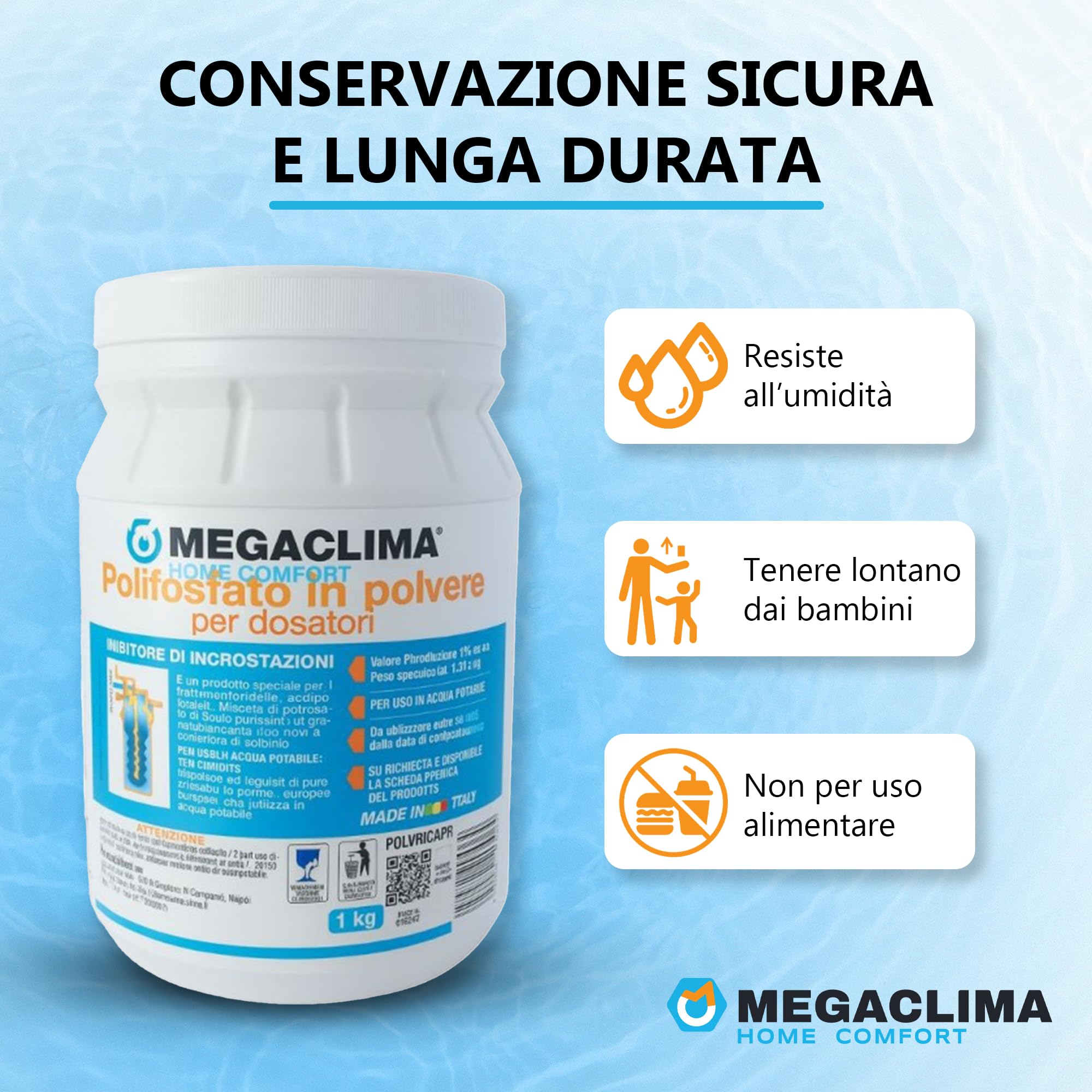 Polifosfato in Polvere 1Kg per Dosatori | Uso in Acqua Potabile | Anticalcare Sicuro per Caldaie | Conforme Norme UE | Facile da Usare POLVRIC4PR