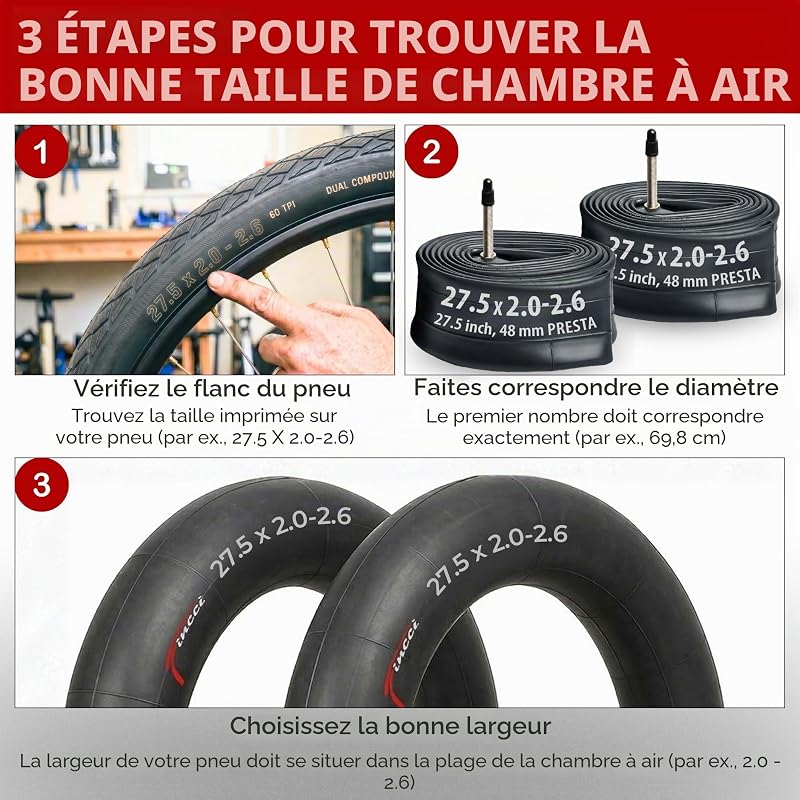 Cameră de aer pentru bicicletă Fincci 27.5 x 2.1 2.2 2.3 2.35 2.4 2.5 2.6 pentru MTB hibrid, valvă Presta 48 mm, cauciuc butilic, 2 bucăți