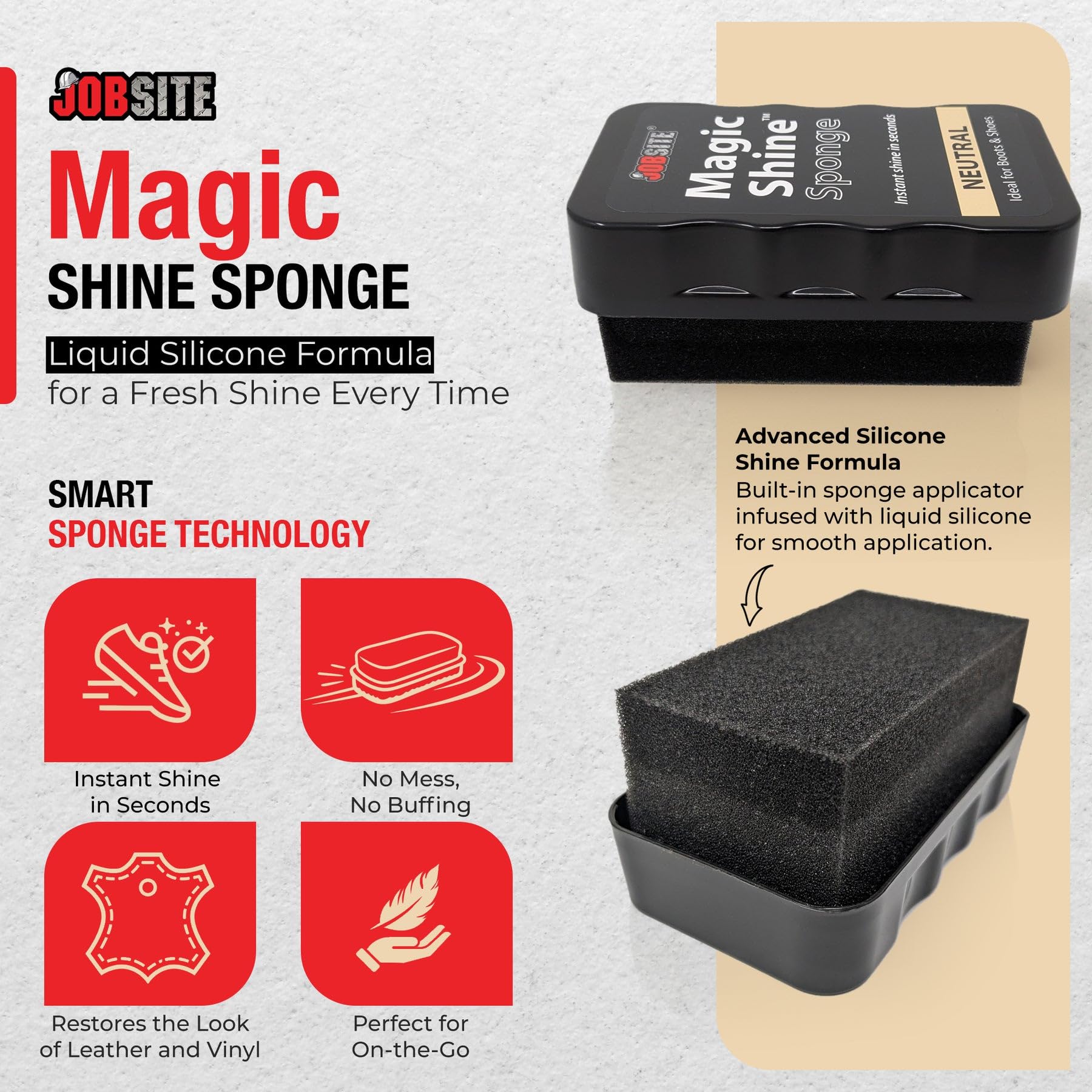 Jobsite Instant Express Leather Boot & Shoe Shine Sponge - Black - 6 Pack