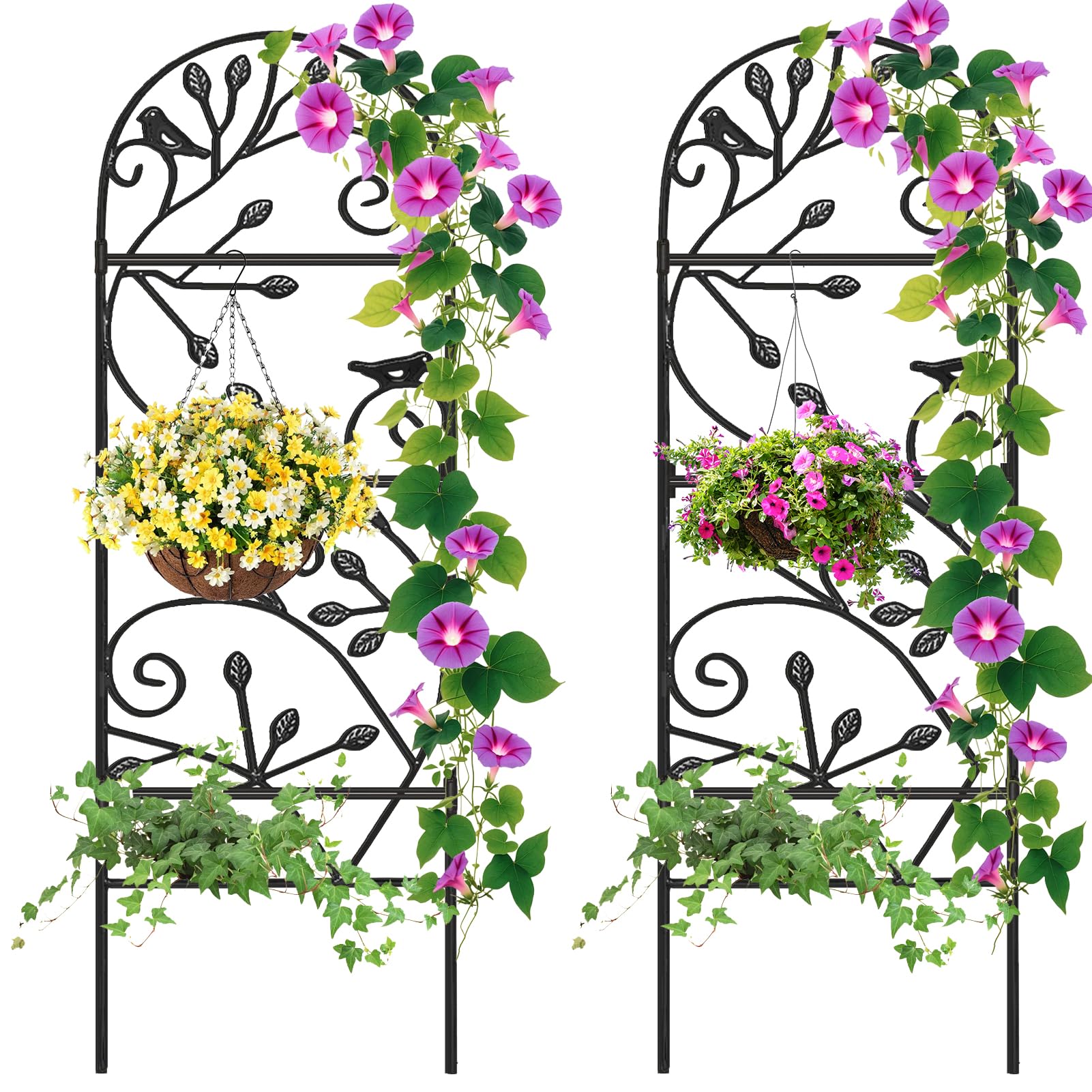 Amagabeli Enrejado Jardín de Metal Negro, 2 Piezas 1.2m(H) x 0.4m(L), Soporte para Plantas Trepadoras, Estructura Decorativa para Exterior/Interior, para Rosas, Hiedras, Enredaderas