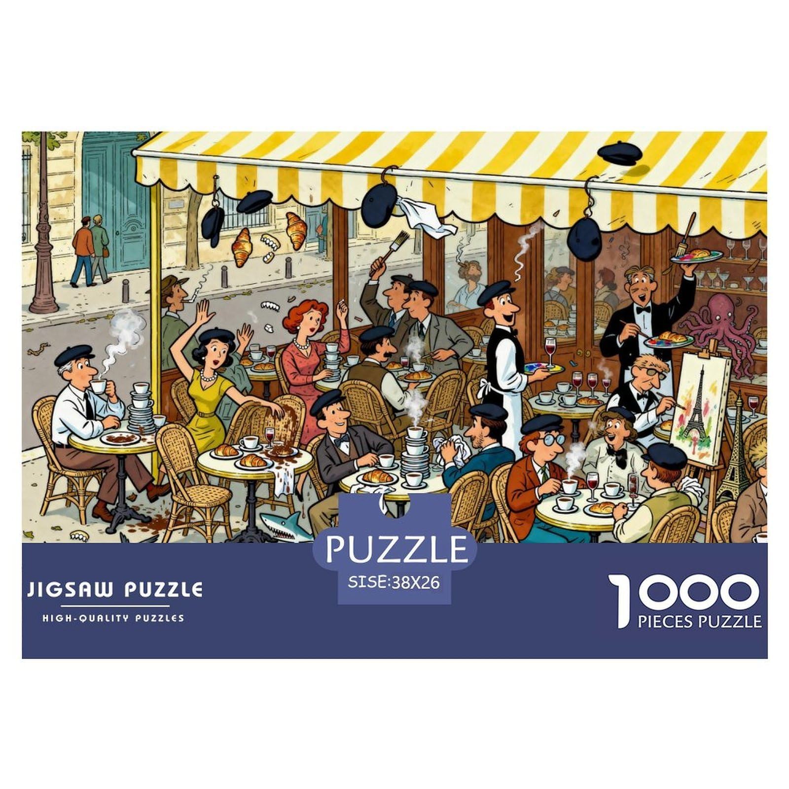 French Cafe Terrace Chaos Wooden Jigsaw Puzzle Waterproof 1000 Piece Puzzles for Adults Challenging And Brainteasing Educational Games