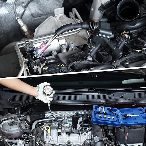 Miniatura 22 de Kit de probador de compresión automotriz de 9 piezas y probador de bujías, herramientas de prueba universales de motor de automóvil y motocicleta