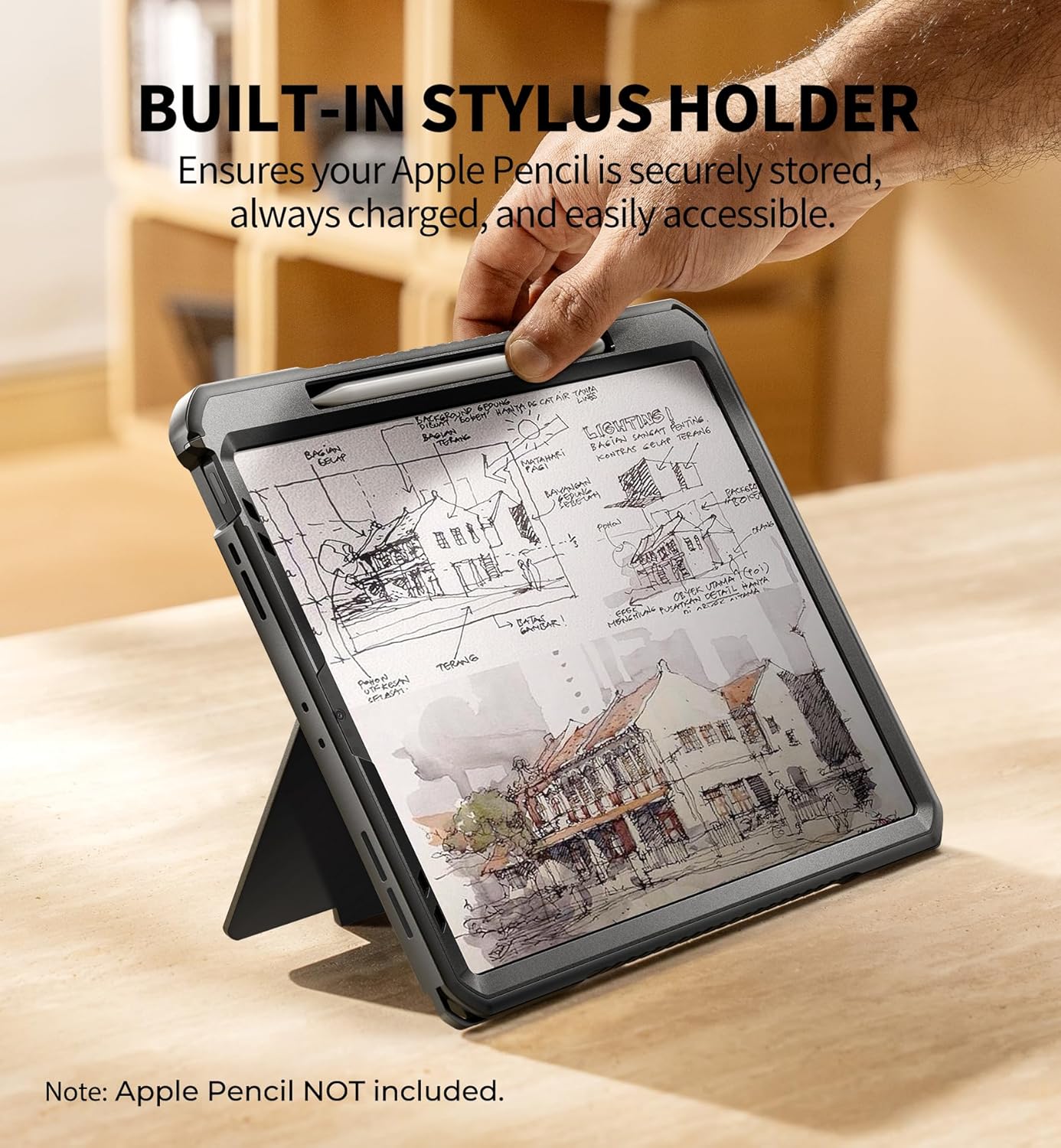Dexnor Case for iPad Pro 12.9 inch 6th/5th/4th/3rd Gen (2022/2021/2020/2018),Rugged Protective Case with 360° Rotating Hand Strap & Stand & Screen Protector & Pencil Holder Shockproof Cover,Black
