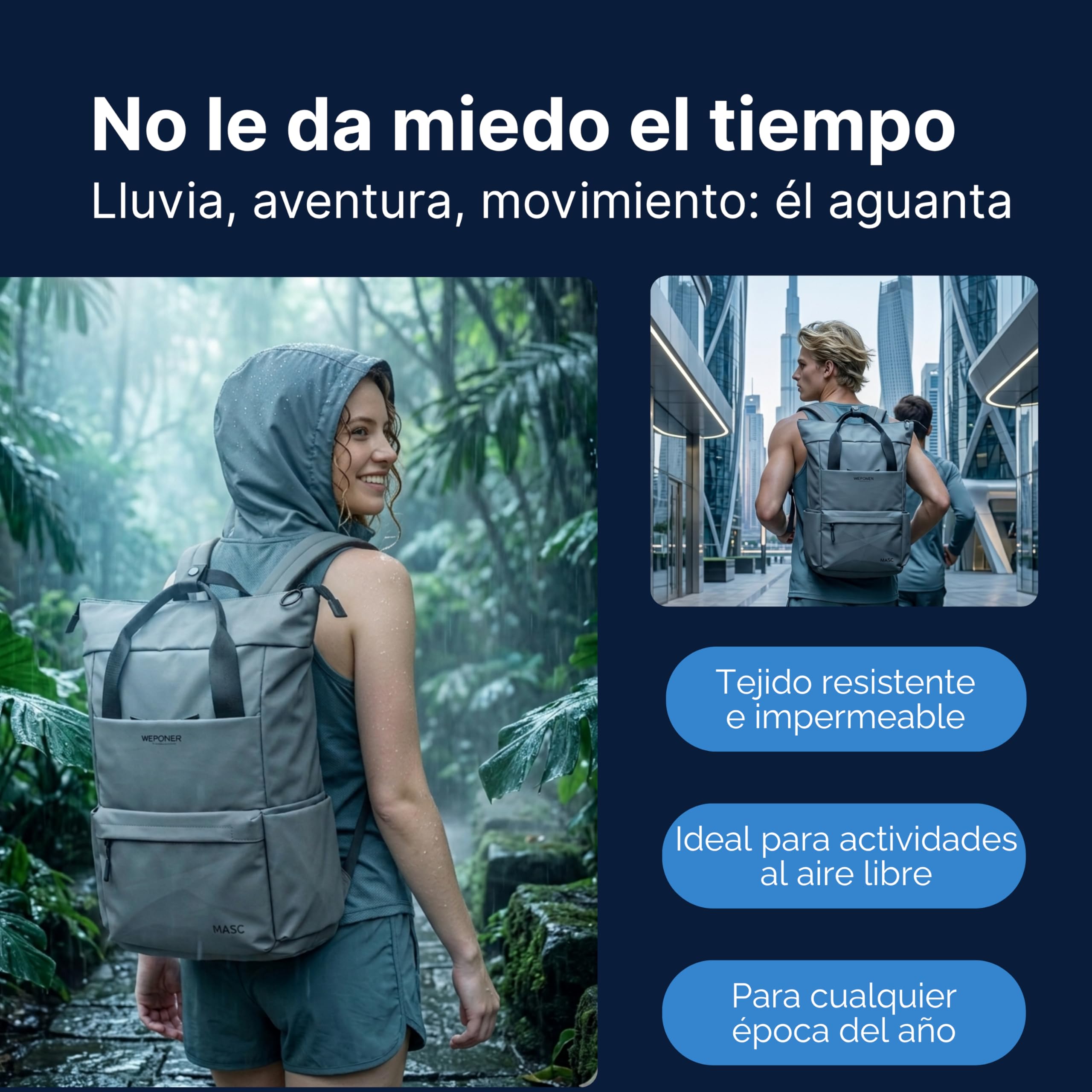 Mochila Rolltop para Ordenador Portátil, Mochila Profesional Elegante con Múltiples Compartimentos, Ergonómica e Impermeable, ideal para la Oficina