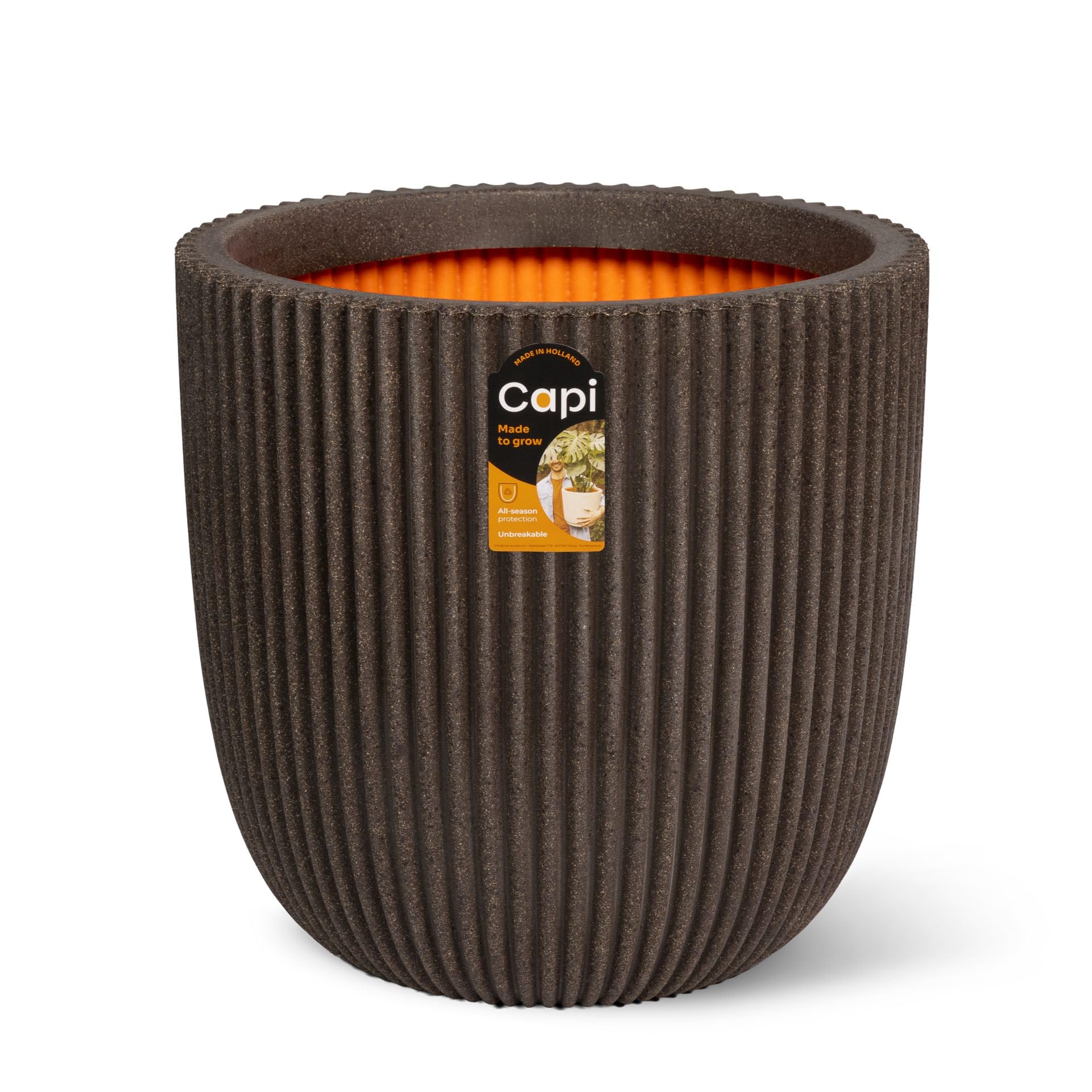 CAPI EUROPE - Pot Ball Groove NL - 54x52 - Dark brown - Planter for indoor and outdoor use - Shatterproof - KGVDB935