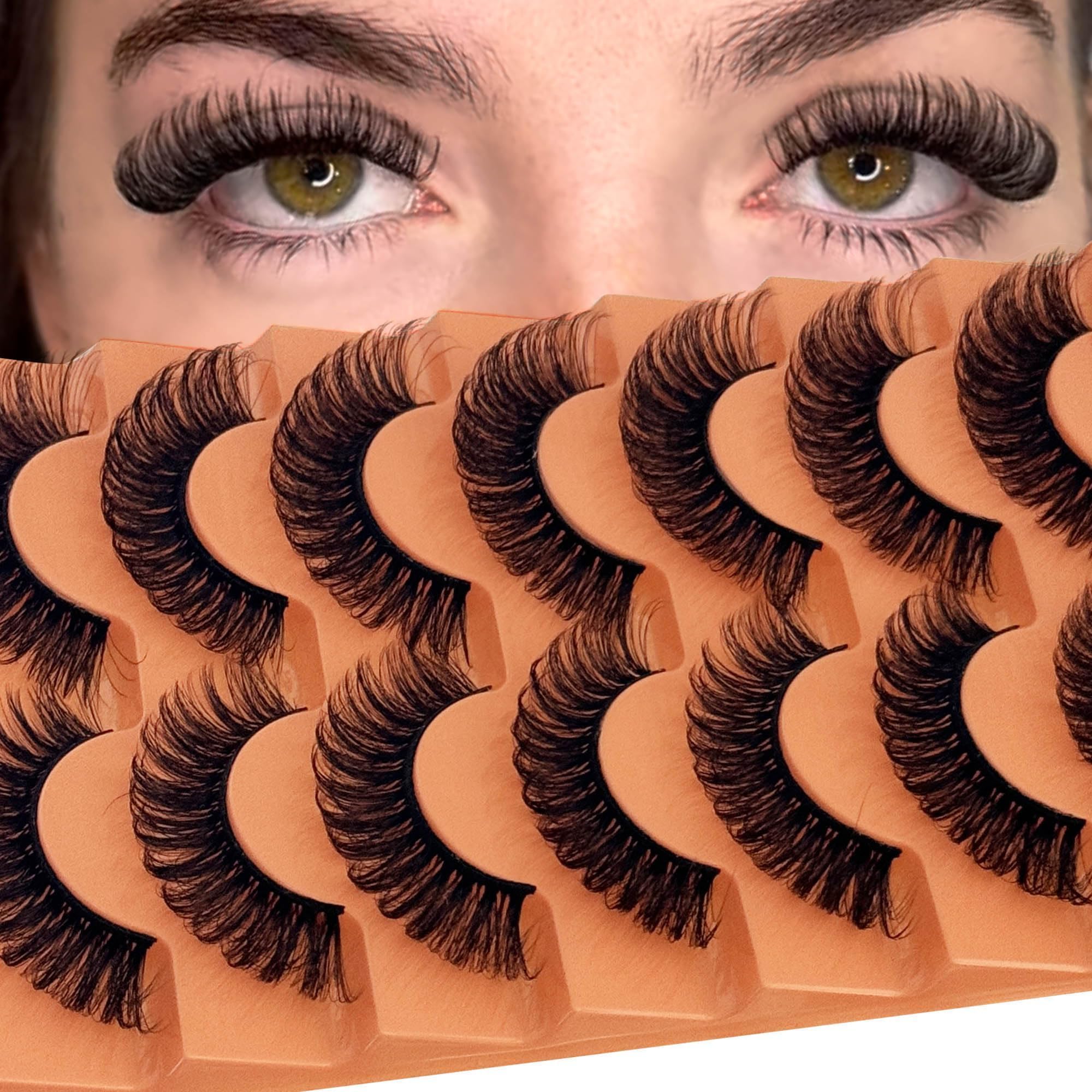 YASNAI Short Lashes Natural Look D Curl Eyelashes that Look Like Extensions Strip False Thick Volume Lash Pack 8-14mm Full 7 Pair Fluffy Wispy Cat Eye Mega Double Stacked Eyelash Small Fake Lashes