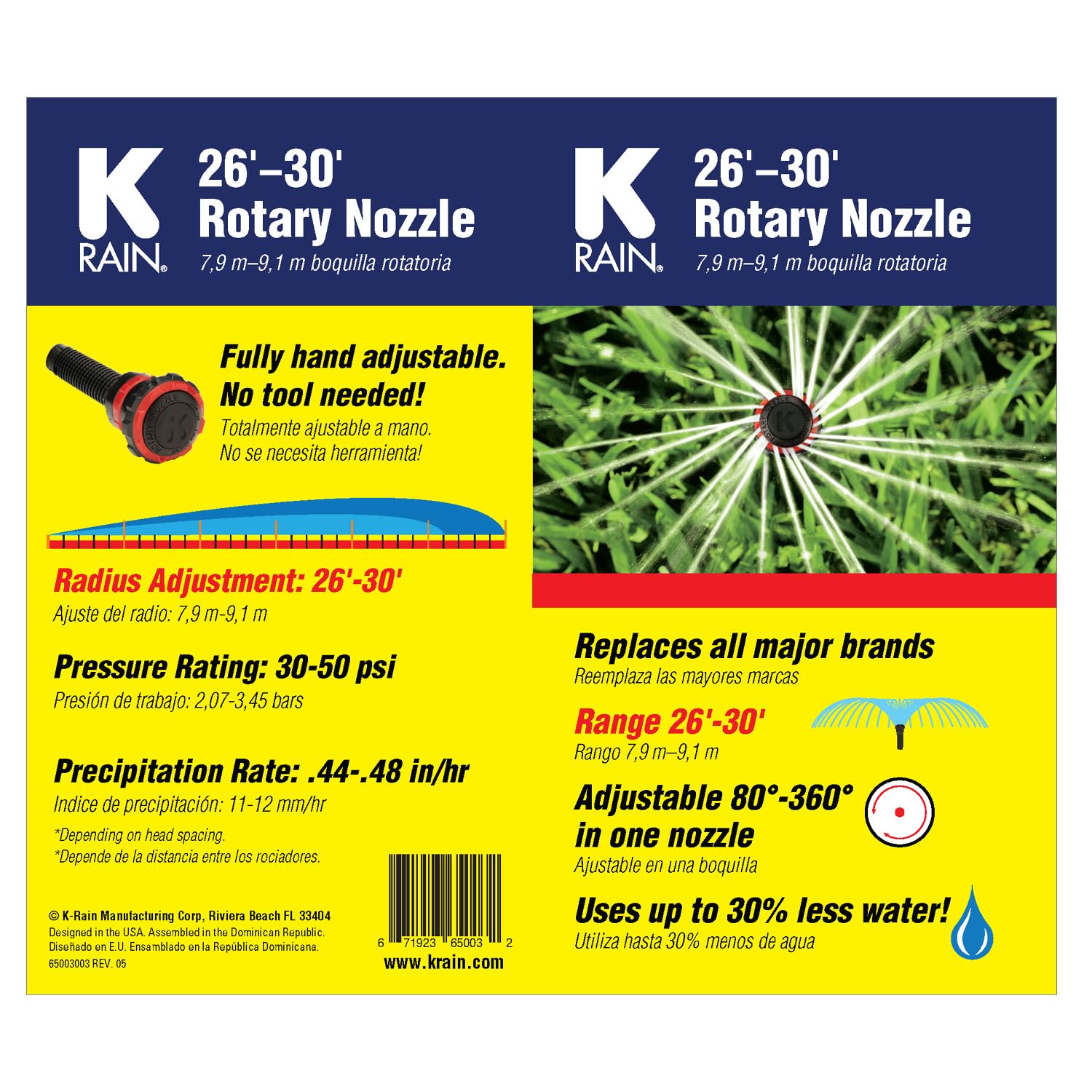 AMZ-RN300-ADJ-6PK - Boquillas giratorias totalmente ajustables, 26'-30', paquete de 6