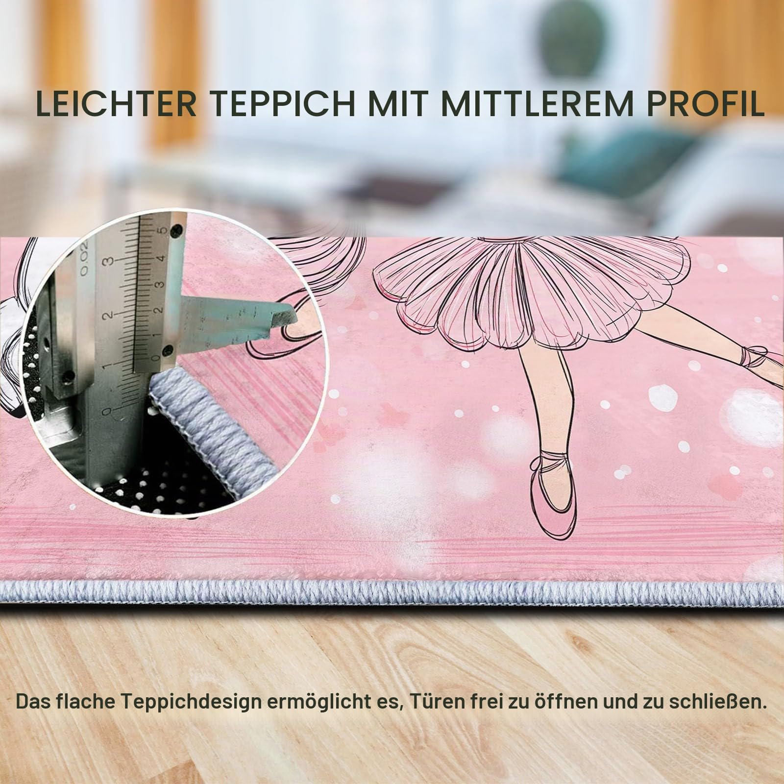 Waschbarer Rutschfester Teppich 80 x 150cm, Süße Ballerina Mädchen und Einhorn, Leichte und Flauschig Matte, Strapazierfähig für Flur, Eingangsbereich, Wohnzimmer Kinderzimmer Teppiche Gegend