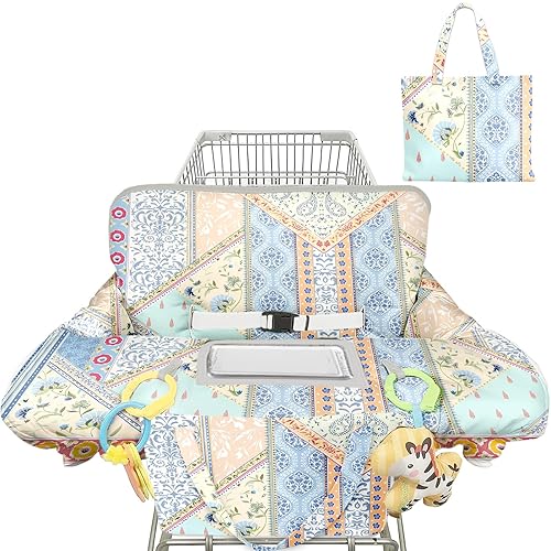 Funda para carrito de compras para bebé, funda para silla alta 2 en 1, con arnés de seguridad, multifuncional, patrón de dinosaurio, color azul