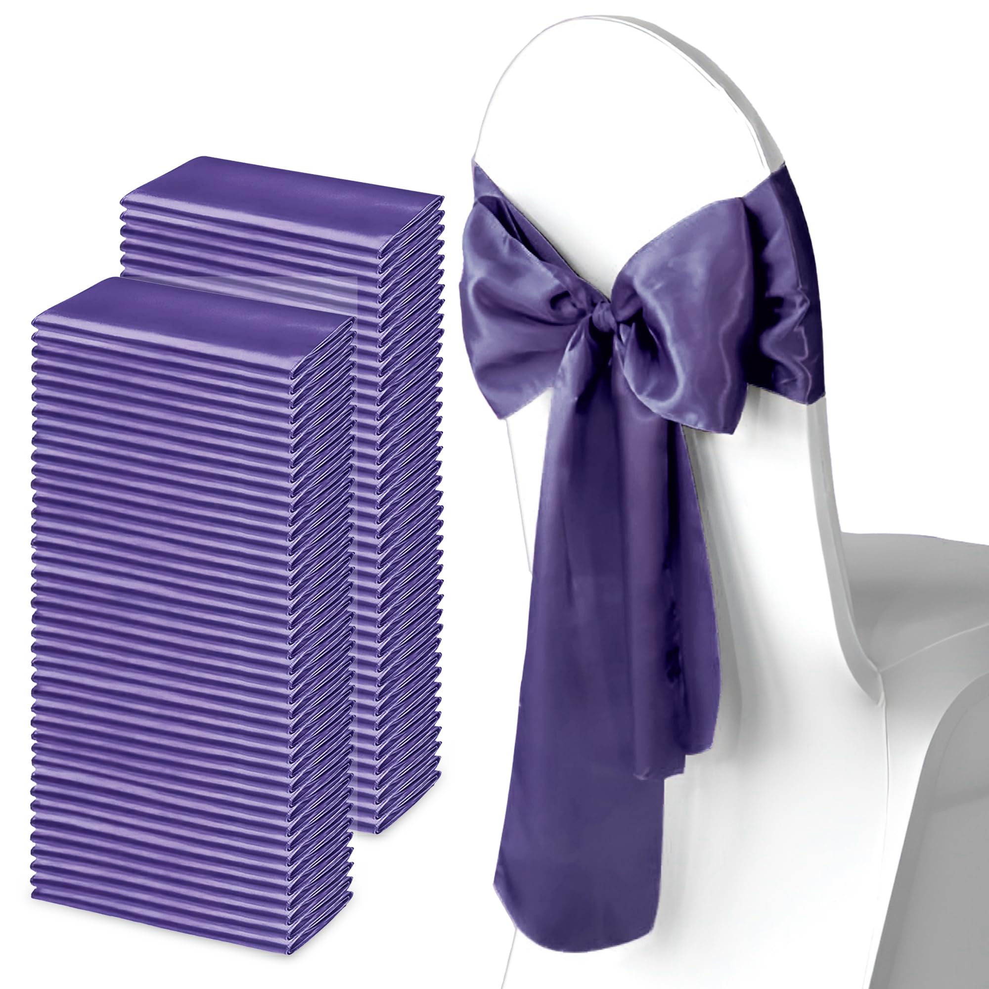Trimming Shop 7" x 108" Dark Purple Satin Chair Saheses, 100 pcs