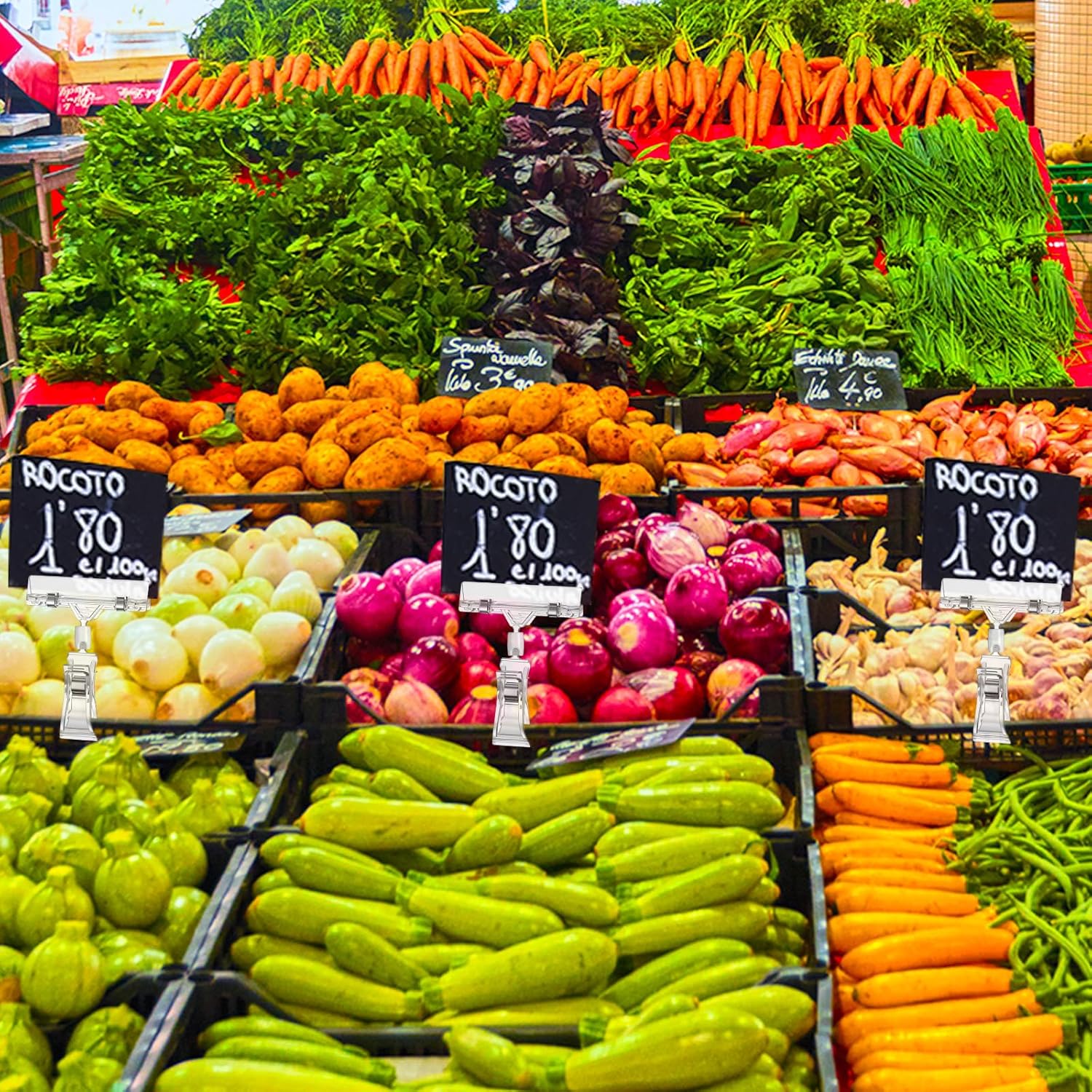 60PCS Clear Sign Holder Clips for Retail Display, Plastic Price Sign Clamps Label Tag Acrylic Clips, Merchandising Rotatable Pop Clips for Retail Rack, Baskets or Cards - Image 8