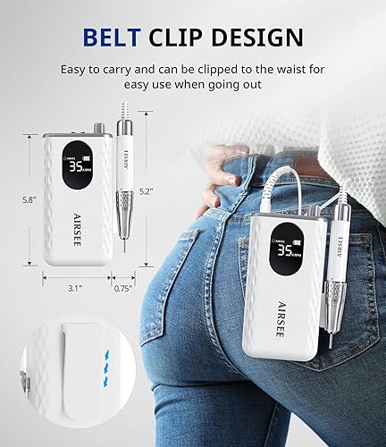 Miniatura 4 de AIRSEE Taladro de uñas profesional actualizado, máquina Efile inalámbrica recargable para extensión acrílica, polvo de inmersión de gel, potente y