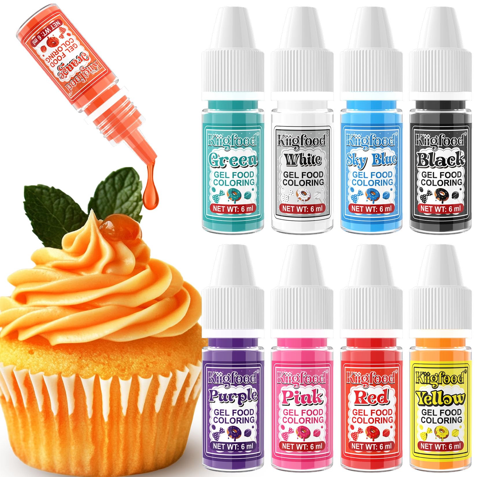 Gel Food Coloring - 9 Colors Concentrated Gel Based Food Color Set, Vivid Edible Food Color Dye for Baking, Macaron, Frosting, Fondant, Cookie - 6ml/ Bottle
