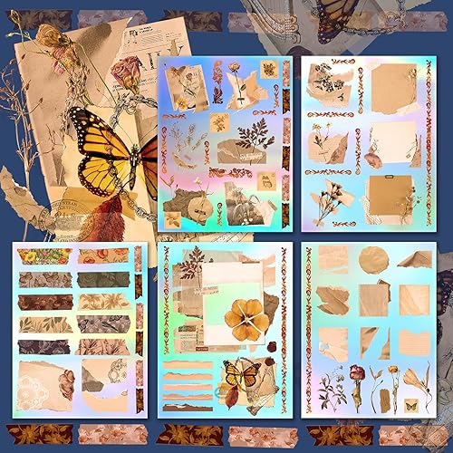 Decoupage - Paquete de papel 15 hojas de 8 x 11 pulgadas flores secas y papeles viejos de HANATABA estilo vintage Art Deco Ephemera para decoupage