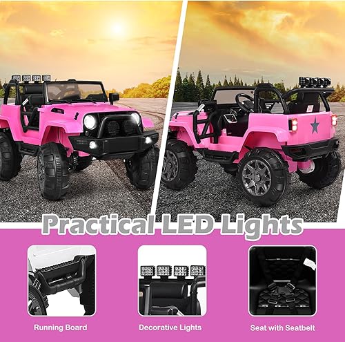 Miniatura 5 de DORTALA Camión para montar, juguete eléctrico con batería de 12 V para niños con control remoto, música, luces LED, suspensión de resorte, auto de 4