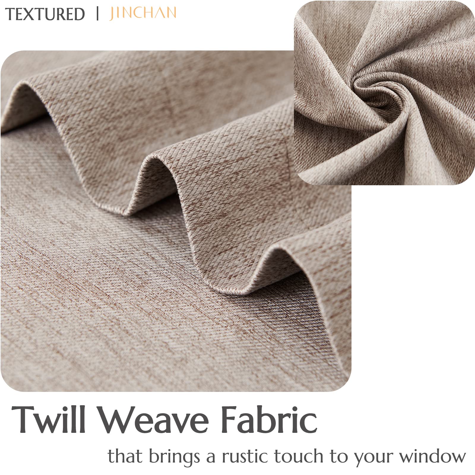 JINCHAN Faux Linen Kitchen Curtains 36 Inch Length Farmhouse Rustic Tier Curtains Privacy Cafe Curtains Room Darkening Half Window Curtains for Sink Laundry Room Rod Pocket RV 2 Panels Heathered Taupe