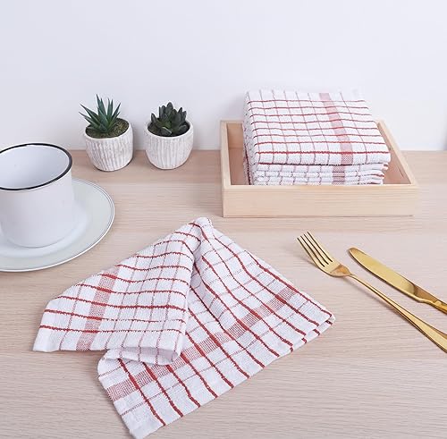 Miniatura 5 de Toallas Amour Infini con bordes y patrón cuadriculado, de algodón rizado, para cocina, 100 % de algodón natural.