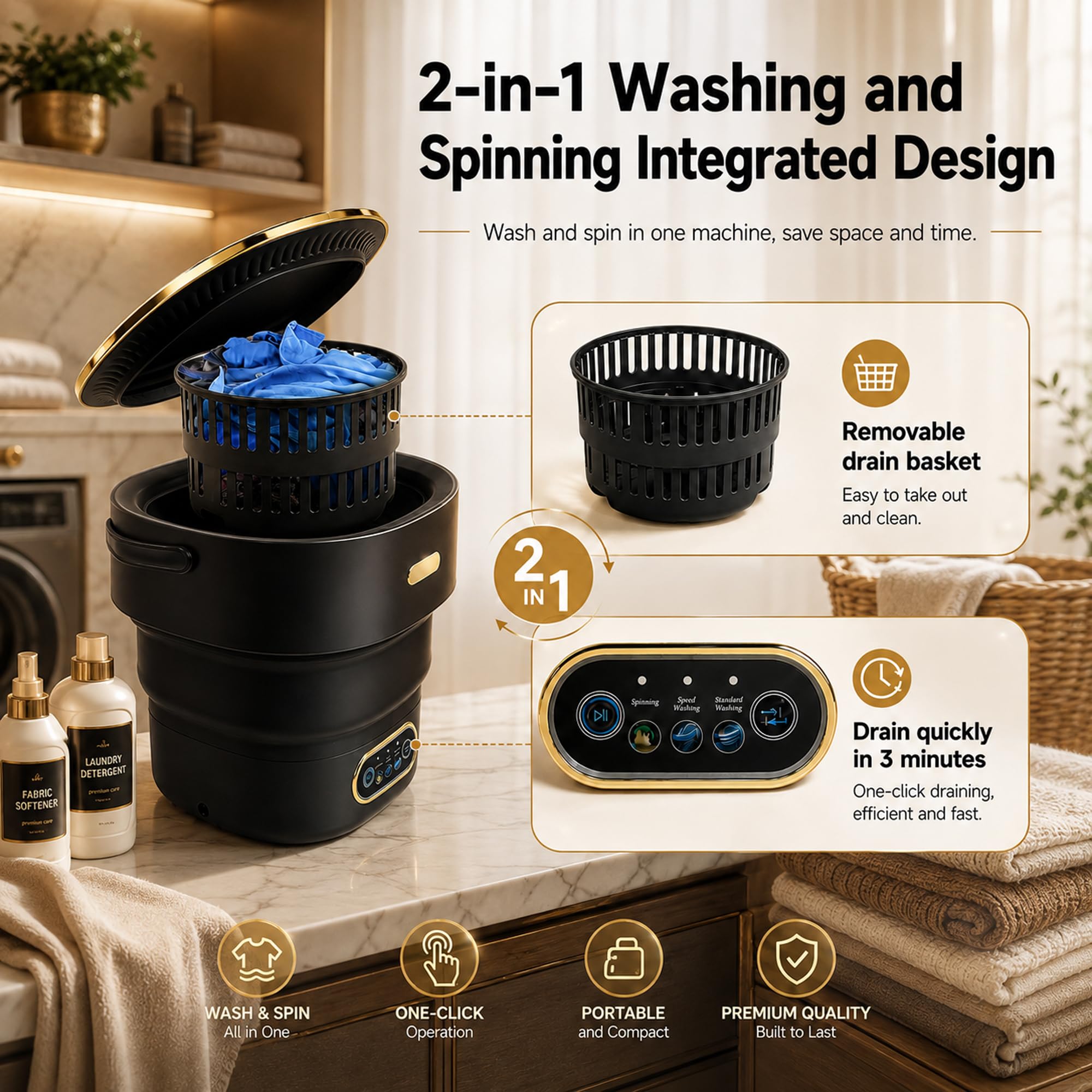 Mini lavatrice pieghevole 13L portatile con centrifuga per campeggio